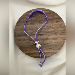 Purple Cord Bracelet with Silver Bear Charm